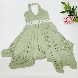 Creations By Cicci Dance Costume Dress Sz S Green Halter Fairycore Asymmetrical
